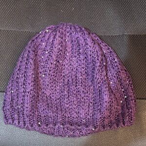 Purple Knit Beanie with Sequins
